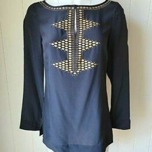 Tory Burch Gold and Navy Embellished Tunic